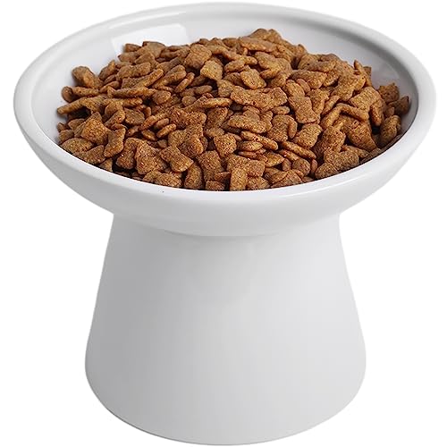 Ceramic Elevated Cat Bowls - 6.2 Inch Extra Wide Raised Cat Food and Water Bowl Set for Indoor Cats, Whisker-Friendly Ceramic Cat Dish for Elder Big Cats & Small Dogs,White,1 Pack - color: White, size: 1 Pack