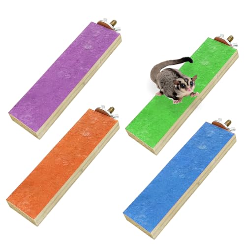 4 Pcs Wood Sugar Glider Toys, Sugar Glider Cage Accessories, Small Animal Climbing Cage Steps, Colorful Sharpening Claws Climbing Stand for Sugar Glider Hamster Chinchillas Rats