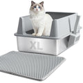 XL Stainless Steel Litter Box with Lid, Extra Large Cat Litter Box | Metal Cat Litter Box for Big Cats with High Sides, Anti-Urine Leakage,Easy Cleaning, Non-Stick, Include Scoop and Mat - size: XL