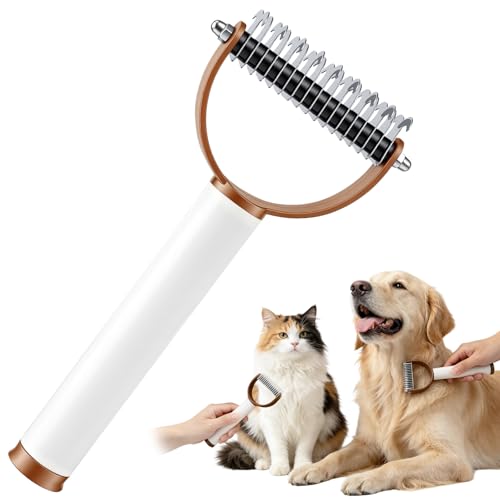 2-In-1 Double Sided Dematting Comb for Cats & Dogs, Multi-Functional Pet Detangling Comb, Double Sided Lint Remover Comb with Lint Roller, Suitable for Both Long and Short Haired Pets (Brown) - color: Brown