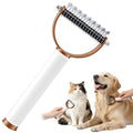 2-In-1 Double Sided Dematting Comb for Cats & Dogs, Multi-Functional Pet Detangling Comb, Double Sided Lint Remover Comb with Lint Roller, Suitable for Both Long and Short Haired Pets (Brown) - color: Brown