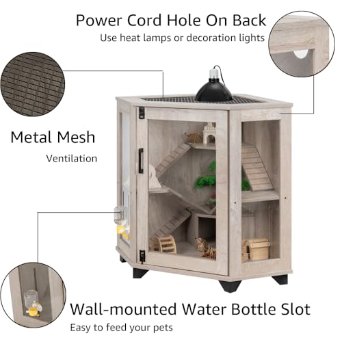 unipaws Chinchillas Hedgehog Cage with Ramp and House | Corner Small Animal Cage, Clear Acrylic Door, Water Bottle Slot, Top Ventilation - color: Cage, size: 33.4"L x 21.6"W x 29.9"H
