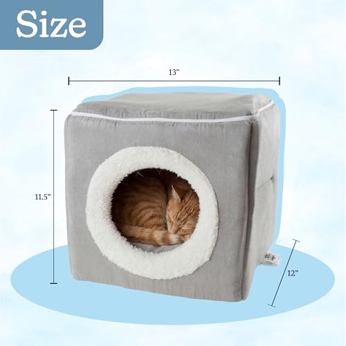 Cat House - Indoor Bed with Removable Foam Cushion - Cat Cave for Puppies, Rabbits, Guinea Pigs, Hedgehogs, and Other Small Animals by PETMAKER (Gray) - color: Gray