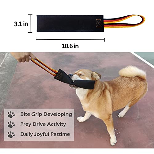 Dewonch No Stuffs Squeaky Leather Bite Tug Toy for Dog Training, K9 Puppy Stuffless Pull Toy with Handle to Build Prey Drive,Train Biting Grip,Play Tug of War Game (Squeaky Toy) | K9 Puppy Pull Toy with Handle to Train and Build Prey Drive,Play Tug of War