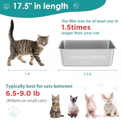 Stainless Steel Cat Litter Box,Small Metal Cat Litter Box,17.5"Lx13.5"Wx6"H | Deep Litter Pan for Cats Kittens, Easy to Clean Odor Control Durable Nonstick Smooth Surface - color: 6" H, size: 17.5"L x 13.5"W