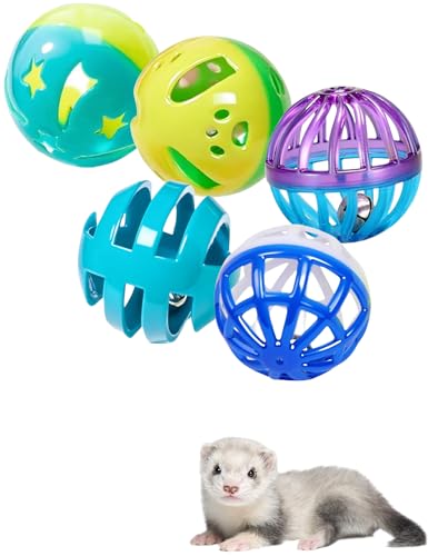 5 Pack Ferret Play Balls, Rolling Toys for Small Medium Large Ferrets | Multi-Style, 1.5 In, Tough Wear-Resistant Smooth Surface, Bright Assorted Hues for Ferret Daily Indoor Play - size: 1.5''
