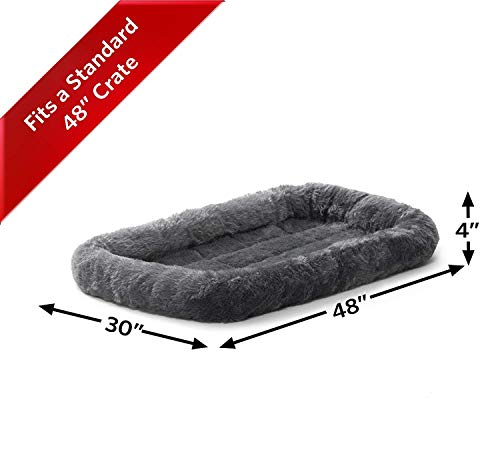 MidWest Homes for Pets QuietTime Dog Bed - Gray Faux Fur Bolster, Ultra-Soft and Machine Washable, Fits 48-Inch Crates and Carriers, for Extra-Large Breed Dogs - color: Grey, size: 48 Inch