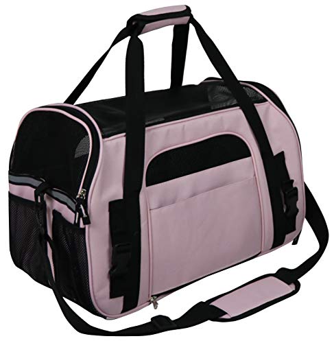 EliteField Soft-Sided Pet Carrier for Cats & Small Dogs (3-Year Warranty) | Airline Approved, Removable Bed & Cover, Built-In Leash, Luggage Sleeve, Seat Belt Loop, Waterproof, Durable, Foldable - color: Pink, size: 17.0"L x 9.0"W x 12.0"H