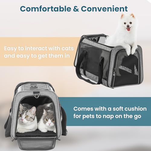 PETSFIT Large Cat Car Carrier,19 x 12 x 12 | Roomy Escape-Proof Cat Car Seat, Safe Driving, Lockable Zippers & Safety Tether, Soft-Sided Travel Carrier - color: Z-Gray, size: 19.0"L x 12.0"W x 12.0"H