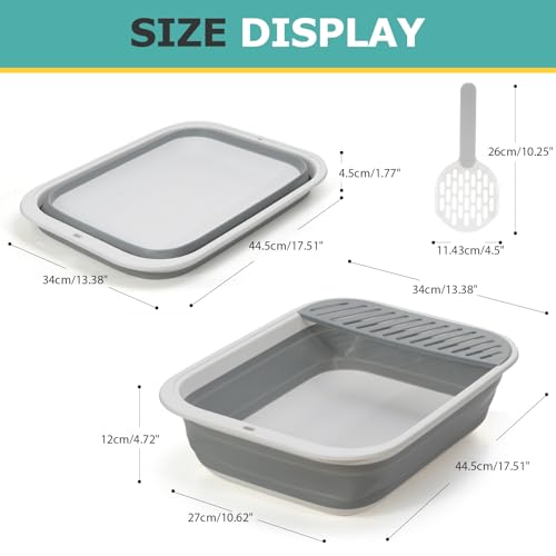 Foldable Cat Litter Box, Large Height-Adjustable Anti-Splash Open Air Kitty Litter Pan, Easy Clean with Scoop (Gray) - color: SMALL GRAY