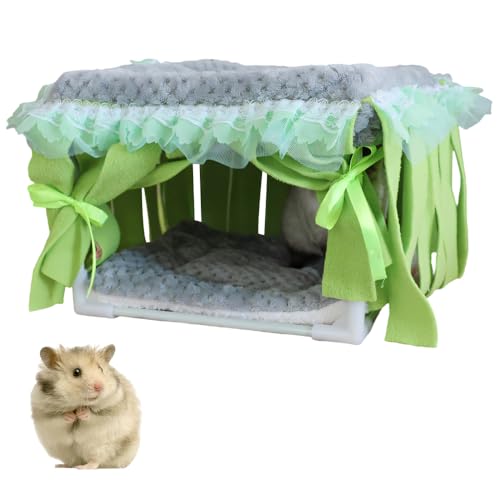 Guinea Pig Bed, Washable Small Animal Tunnel Hideouts with Curtains, Hamster Tunnel for Hamster Chinchill Small Bunny Ferret - color: Square support nest gray