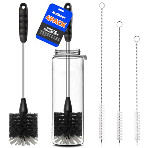 Holikme 4 Pack Bottle Brush 14" Stainless Steel Straw Cleaner Brush,Black | Bottle Cleaner Brush, 3 Straw Cleaner Brush, Bottle Cleaning Brush for Water Bottle, Cups Straw Cleaner Brush - color: Black