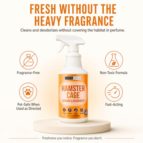 Hamster Cage Odor Eliminator & Cleaner Spray, 32oz – Made in USA | Eliminates urine odors and everyday messes in hamster cages and habitats with a pet-safe formula.