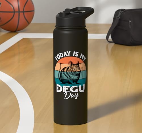 Funny Degu Stainless Steel Insulated Water Bottle - color: Black