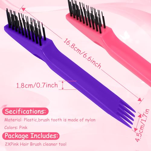 Yaomiao 2 Pcs Hair Brush Cleaner Tool 2-in-1, Pink and Purple Hairbrush Cleaner for Removing Hair Dust, Mini Comb for Removing Dirt, Home Salon Use - color: Pink, Purple