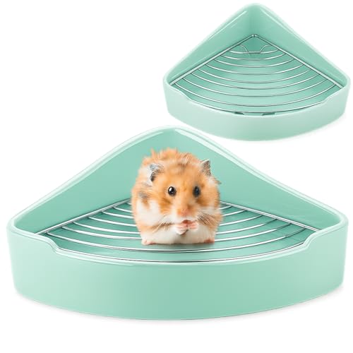 Eccliy Ceramic Corner Litter Box for Small Pets, Tip-Proof, Chew-Resistant, Triangle Potty Trainer Pet Pan for Ferret, Guinea Pig, Rat, Bunny, Chinchilla, Hedgehog, Sugar Glider, Hamster(Cyan) - color: Cyan