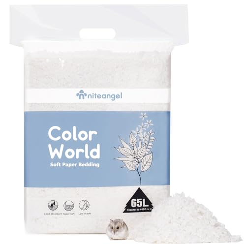 Niteangel Aspen Shaving Hamster Beddings for Syrian Dwarf Hamster Gerbil Mice Degu Rat Rabbit Bunny Guinea Pig Chinchilla Hedgehog or Other Small Pets (65L - White Paper Bedding) - size: 65L - White Paper Bedding