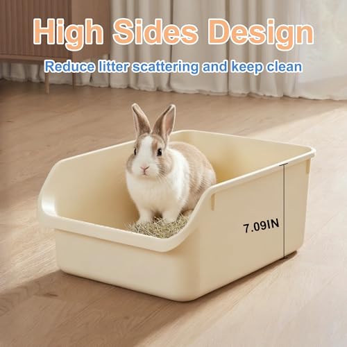 Rabbit Litter Box with Low Entry, High Back Splash Guard for Guinea Pigs, Hamsters, Hedgehogs, Chinchillas & Small Animals, Easy Clean Potty Training Pan for Cage (White) - color: White