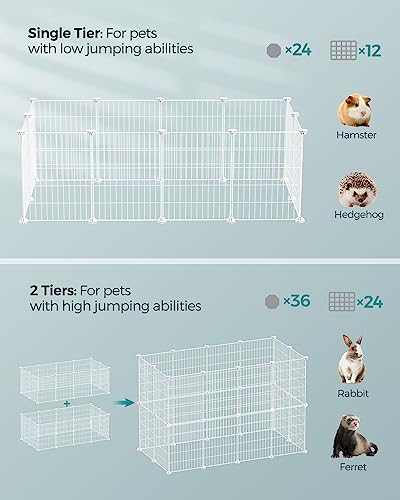 SONGMICS Pet Playpen, Small Animal Cage, Pet Fence with Cable Ties, DIY Metal Enclosure for Guinea Pigs, Hamsters, Rabbits, Hedgehogs, White ULPI001W01 - color: White, size: 48.4"L x 24.8"W x 16.1"H, style: 12 Panels