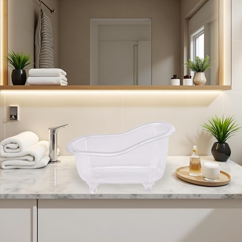 Clear Color Mini Bathtub Sundries Storage Box Beverage Tub, Hamster Sand Bath Jewelry Storage Box Makeup Organizer Container Desktop ,Clothing and Closet and Organization