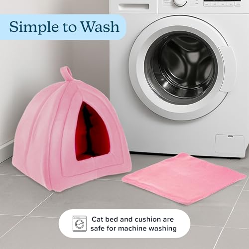 PETMAKER Cat House Indoor Bed with Removable Foam Cushion, Pink | Plush Cat Tent Bed for Small Kittens, Rabbits, Guinea Pigs, and Other Small Animals, Comfortable Cozy Pet Hideaway - color: Pink