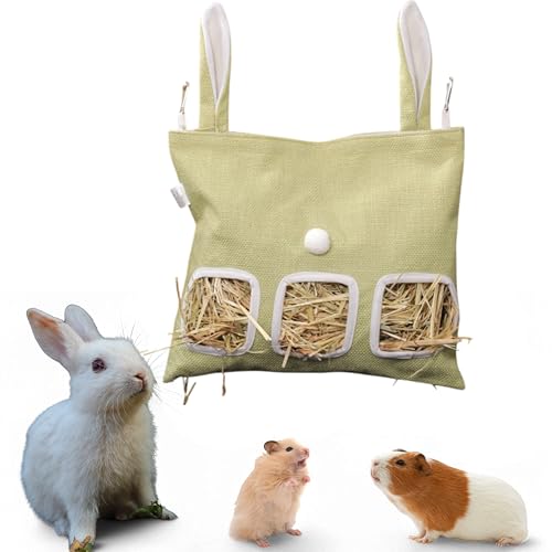 Cute Hanging Rabbit Hay Feeder Bag, Guinea Pig Hay Bag, Bunny Feeders Holder Storage For Small Pets Bunnies Chinchilla Hamster Rats, Guinea Pig Accessories For Cage, Bunny Accessories For Cage (Green) - color: Green