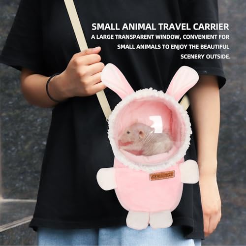 Sugar Glider Bonding Pouch Bonding Pouch Carry for Rat Syrian Hamster Hedgehog Small Pocket Pets, Gerbil Travel Bag Cute Bunny-Shaped Outing Bag with Large Transparent Window（Pink） - color: Pink