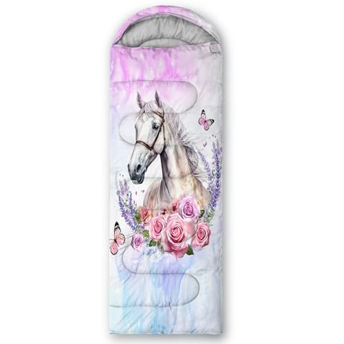 HOSIMA Dear Hunting Pattern Cold Weather Sleeping Bags for Kids Adults. | Black Light Weight Waterproof Sleeping Bags for Outdoors Hiking - color: Blue-pink