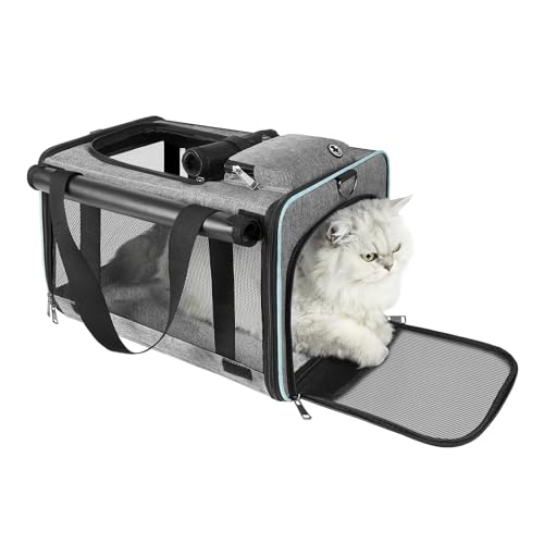 GAPZER Cat Carrier American, United, Delta Airline Approved Soft Travel Bag | Pet Airplane Crate Medium Cat 15 lbs Privacy Curtatin, Small Dog Crate Under 10 Pound TSA Approved Softsided Carry Cage Cabin - size: 17"x11"x11"