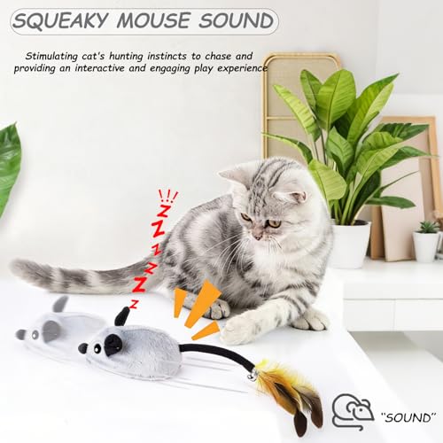 Interactive Mouse Cat Toy, Automatic Moving Fake Rat Mouse Cat Toy, Realistic Rechargeable Dog Mouse Toy with Sound & Feather & Bell, Prank Joke Scary Trick Rats for Cats Dogs - color: Grey