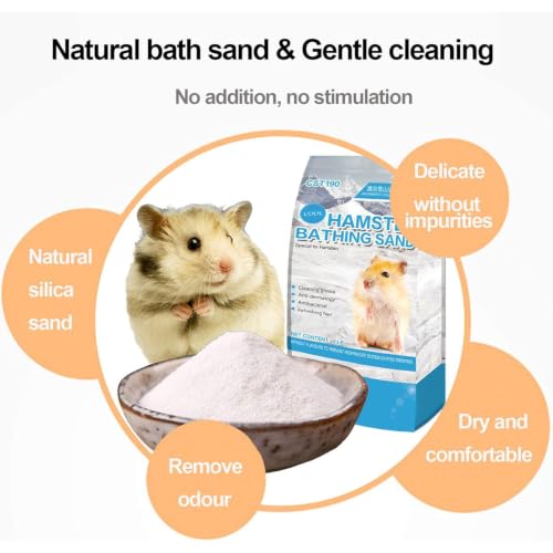kathson Hamster Sand Bath Kit, 2LB Bathing Sand for Gerbils with Plastic Sandbox Chinchilla Cleaning Powder Dust Free Small Animals Showering Sand for Rodent Mice Rat Mouse