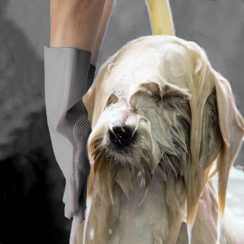 Silicone Pet Grooming Gloves Dog Washing Gloves for Bathing Massaging | 3,000 Soft Bristles, Non-slip & Extended Sleeves, Heat Resistant & Dishwasher Safe, For Cats and Dogs, Home/Car Cleaning - color: Grey