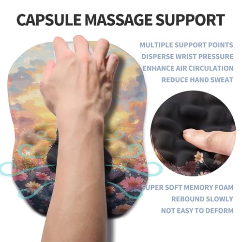 Ergonomic Raised Mouse Pad Wrist Support with Bilateral Slope Memory Foam Mousepad for Wrist Rest and Carpal Tunnel Pain Relief 11.8x7.9〃Flower Sea Cat - color: Flower Sea Cat