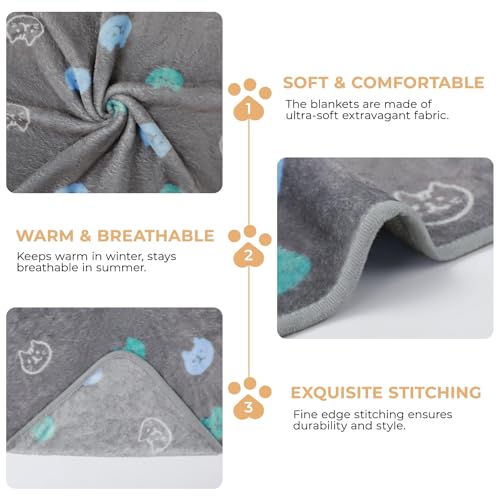 1 Pack 3 Blankets Super Soft Fluffy Premium Cute Cat Pattern Pet Blanket Flannel Throw for Dog Puppy Kitten Blue/Cyan/Grey Medium(30x20 inch) - color: Blue/Cyan/Grey, size: 30x20 inch (Pack of 3)