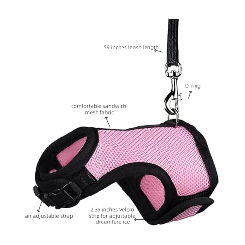 MANON ROSA Rabbit Harness and Leash Set - Adjustable Escape-Proof Training and Walking Gear for Guinea Pigs Bunnies Chinchillas Hamsters Ferrets Rats Kittens and Small Dogs Puppies Cats (Rose Red,L) - color: Rose Red, size: L