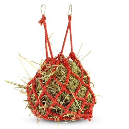 Red Hanging Spherical Rabbit Hay Feeder 13×11in,Interactive Hay Pouch - color: Red
