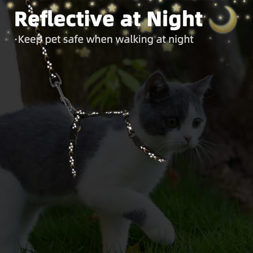 PUPTECK Adjustable Cat Harness and Leash Set Escape Proof Kitten Strap Collar for Walking Travel, Moon&Star - color: Black(Moon&Star), size: Small