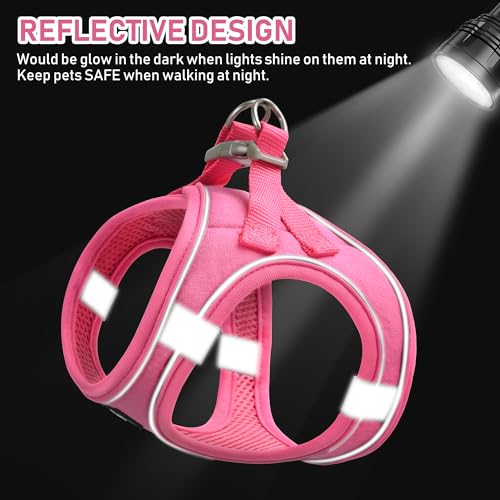 GAMUDA Small Pet Harness Collar and Leash Set, Step in No Chock No Pull Linen Fabric Soft Mesh Dog Vest Harnesses Reflective for Dogs Puppy Cats Kitten Rabbit (Pink, S) - color: Pink, size: Small