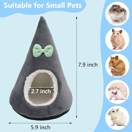 Hamster Hideout Bed for Hamsters Gerbils Mice, Gray | Soft plush warm, non-slip bottom, thick filling keeps shape, cute tent shape, 5.9"x7.9", for small pets/hedgehogs