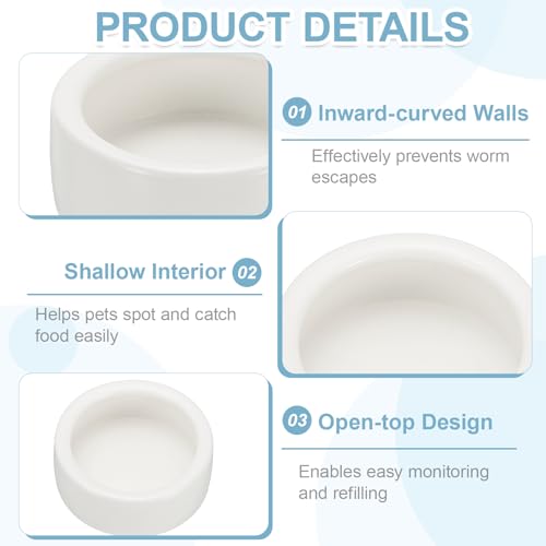 Reptile Food Bowl, Worm Water Dish Ceramic Pet Bowl Food Dish Anti Escape Feeder Small (4 in, White), Intended for Gecko/Scaled Pet/Amphibians/Spiders/Small Mammals - color: White, size: 4 In