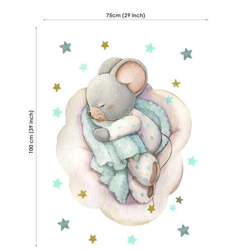 UNIQUE Mint Mouse Fabric Panel, 29x39in, 100% Cotton Twill, Print, White, Quilting Panel