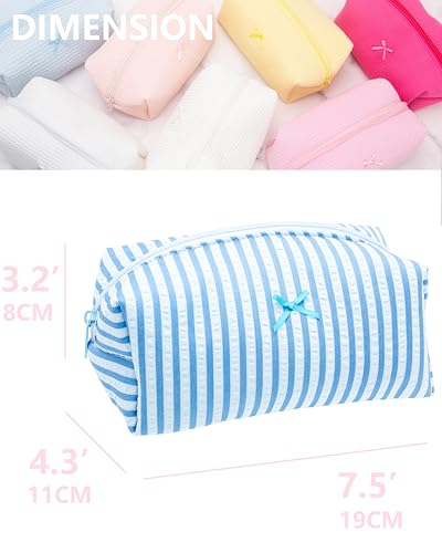 PAZIMIIK Cozy Makeup Bag for Women,Zipper Cosmetic Pouch,Stripe Lake Blue | Soft Cosmetic Organizer for Makeup,Skincare,Toiletries,Daily Beauty Essentials,Purse,On-the-Go,Bridesmaid Gifts - color: Stripe Lake Blue