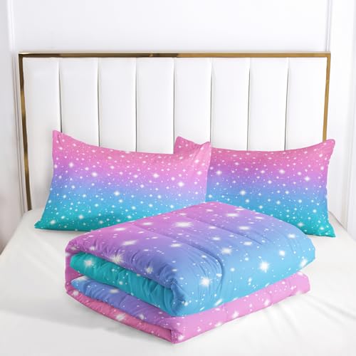 Nttopship Colorful Rainbow Comforter Set - Full Size for Girls, Pink Blue Gradient Comforter and 2 Pillowcases - color: Colorful Rainbow, size: Full