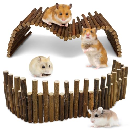 PINVNBY Hamster Suspension Bridge (19.7in and 9.8in) Bendy Natural Wood Bridge Long Climbing Ladder Hamster Cage Accessories for Guinea Pig Dwarf Sugar Glider Rat Mouse - size: L:19.7x4inches,9.8x4inches