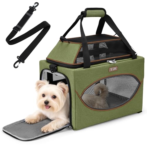 Lekereise Top-Expandable Pet Carrier 18x11x11Inch Delta American United Airline Approved Underseat to 15lbs Stable Car Travel Carriers for Small Dogs Cats with Locking Safety Zippers Anti-Scratch Mesh - color: Dark Green, size: 18"x11"x11"