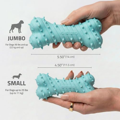 Playology Puppy Teething Bone Dog Chew Toy - Jumbo, Peanut Butter Scent | Great For Puppies and Young Dogs, Teeting Nubs Soothe Gums, Durable Rubber, Large Breed - size: Jumbo, style: Peanut Butter