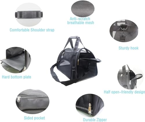 ZaneSun Cat Carrier,Soft-Sided Pet Travel Carrier for Cats,Dogs Puppy Comfort Portable Foldable Pet Bag Airline Approved (Medium-Black) - color: Medium-Black