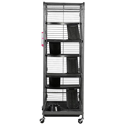 Yaheetech 52-inch Ferret Cage 6 Level Metal Rat Cage with 3 Front Doors/Feeder/Wheels Small Animal Cage for Ferret/Chinchilla/Bunny/Rabbit/Squirrel, Black - size: 52"