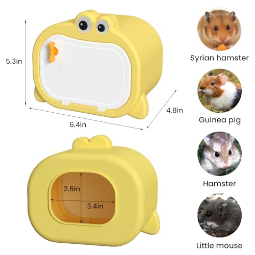 Hamster Hideout with Magnetic Holder for Cage - Open Lid Visible Hamster House Inside for Syrian Dwarf Mouse Rat Gerbils Mice Cage Accessories (Cartoon)