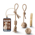 4Pcs Coffee Wood Chew Stick & Hemp Dog Ball Toy for Small & Medium Dog 25-50lbs, 100% Natural, Teething Chewing Interactive to Keep Them Busy, Wood Chew Toy for Birthday